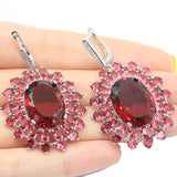 Big Pink Rhodolite Garnet Silver Earrings for Women