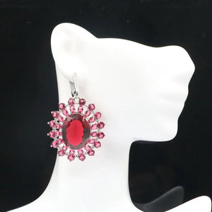Big Pink Rhodolite Garnet Silver Earrings for Women