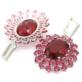 Big Pink Rhodolite Garnet Silver Earrings for Women