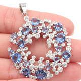 European Big Hollow Green Tsavorite Garnet Violet Tanzanite CZ Silver Pendant