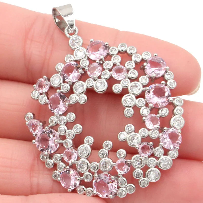 50x37mm Pink Kunzite CZ Silver Pendant for Women