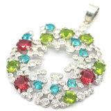 Rhodolite Garnet Peridot Aquamarine CZ Silver Pendant