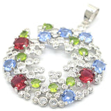 Big Hollow Green Peridot Rhodolite Garnet Violet Tanzanite CZ Silver Pendant