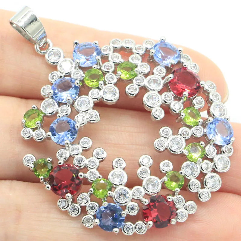 Big Hollow Green Peridot Rhodolite Garnet Violet Tanzanite CZ Silver Pendant