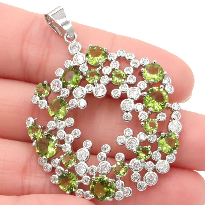 Large Green Peridot CZ Silver Pendant for Women