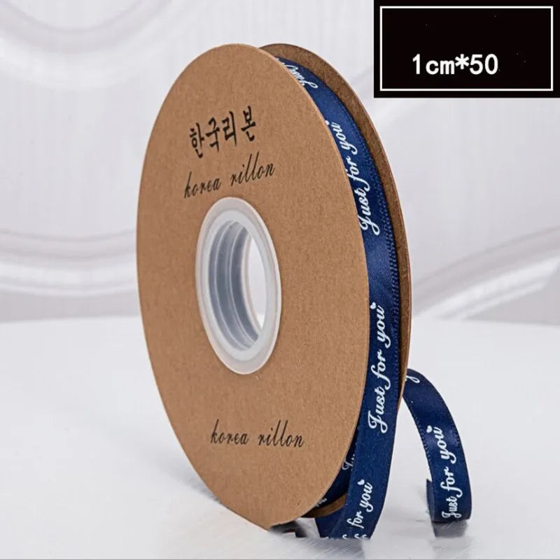 50 yd Wide Polyester Lettering Ribbon Box Packing Flower Bundle Gift Cake Ribbon