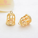 6PCS 12x9MM 24K Brass Zircon Birdcage Charms Pendants DIY Jewelry Findings