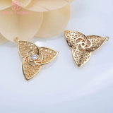 4PCS 21x21MM 24K Plated Brass Zircon Clover Charms Pendants Diy