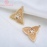 4PCS 21x21MM 24K Plated Brass Zircon Clover Charms Pendants Diy