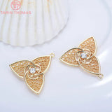 4PCS 21x21MM 24K Plated Brass Zircon Clover Charms Pendants Diy