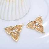 4PCS 21x21MM 24K Plated Brass Zircon Clover Charms Pendants Diy