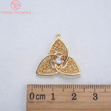 4PCS 21x21MM 24K Plated Brass Zircon Clover Charms Pendants Diy