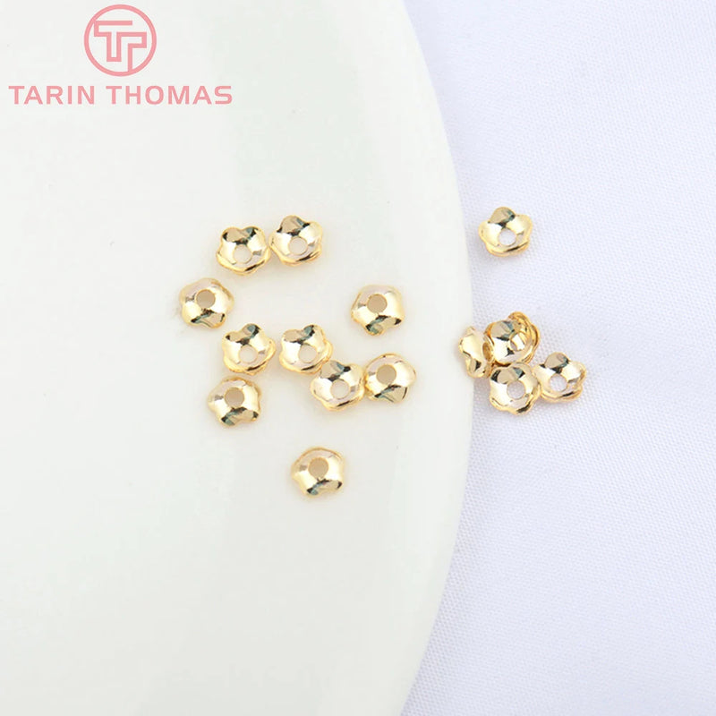 100PCS 4MM 24K Plated Brass Flower Beads Caps DIY Jewelry Findings