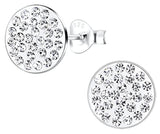 925 Sterling Silver Circular Crystal Stud Earrings, Pure