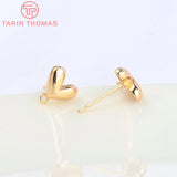 6PCS 8.5x7MM 24K Brass Heart Stud Earrings DIY Jewelry Findings