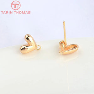 6PCS 8.5x7MM 24K Brass Heart Stud Earrings DIY Jewelry Findings
