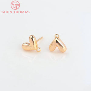 6PCS 8.5x7MM 24K Brass Heart Stud Earrings DIY Jewelry Findings