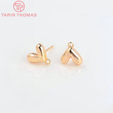 6PCS 8.5x7MM 24K Brass Heart Stud Earrings DIY Jewelry Findings