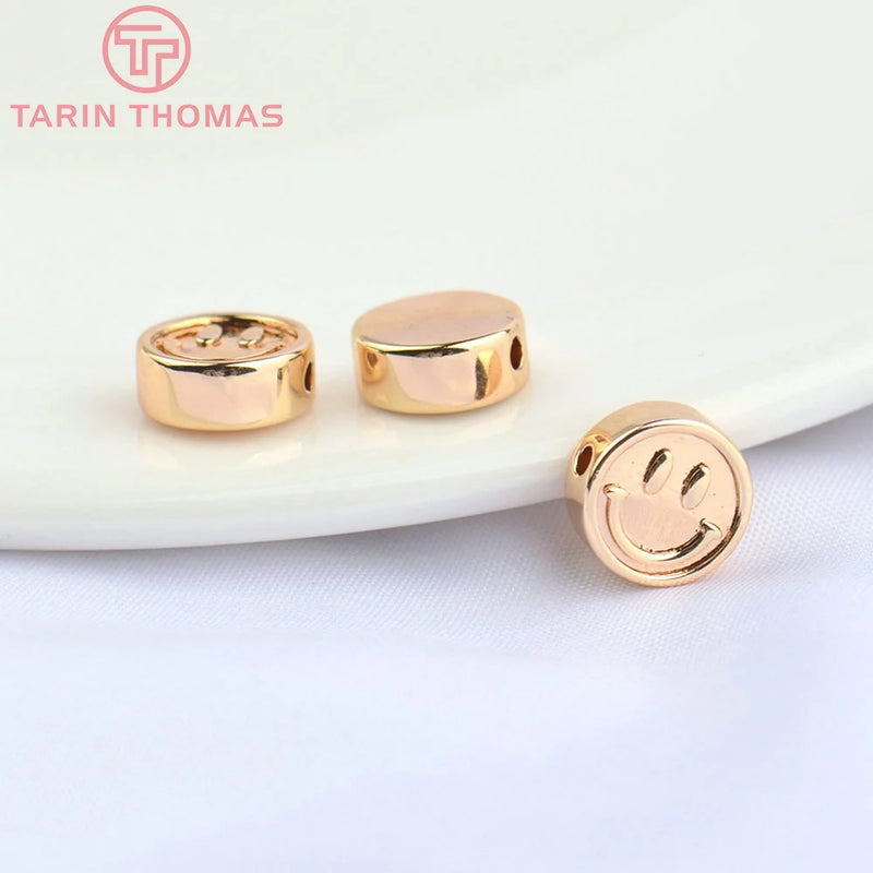 10PCS 8MM 24K Plated Brass Smiley Spacer Beads DIY Jewelry Accessories