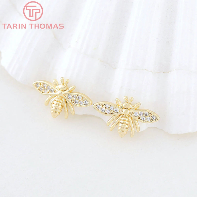 4PCS 15x9MM 24K Bee Charms Pendants DIY Jewelry Findings