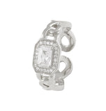 Women's Chunky Chain Ring with Emerald Cut Crystal & Halo CZ