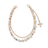 Men's Gold/Silver Plated Pant Chain with Cross and Gemstones