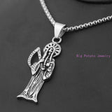 Vintage Death Pendant Necklace - Handsome Mens Gift Jewelry Chain