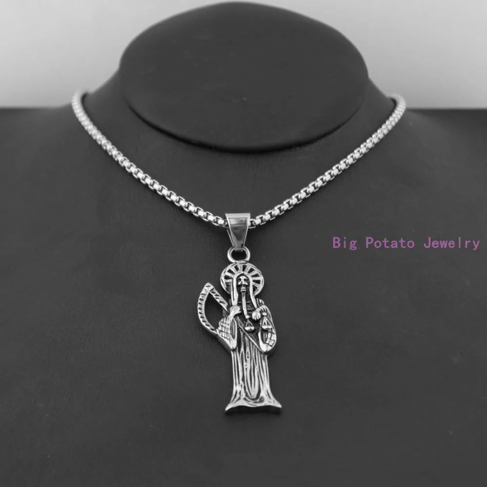 Vintage Death Pendant Necklace - Handsome Mens Gift Jewelry Chain