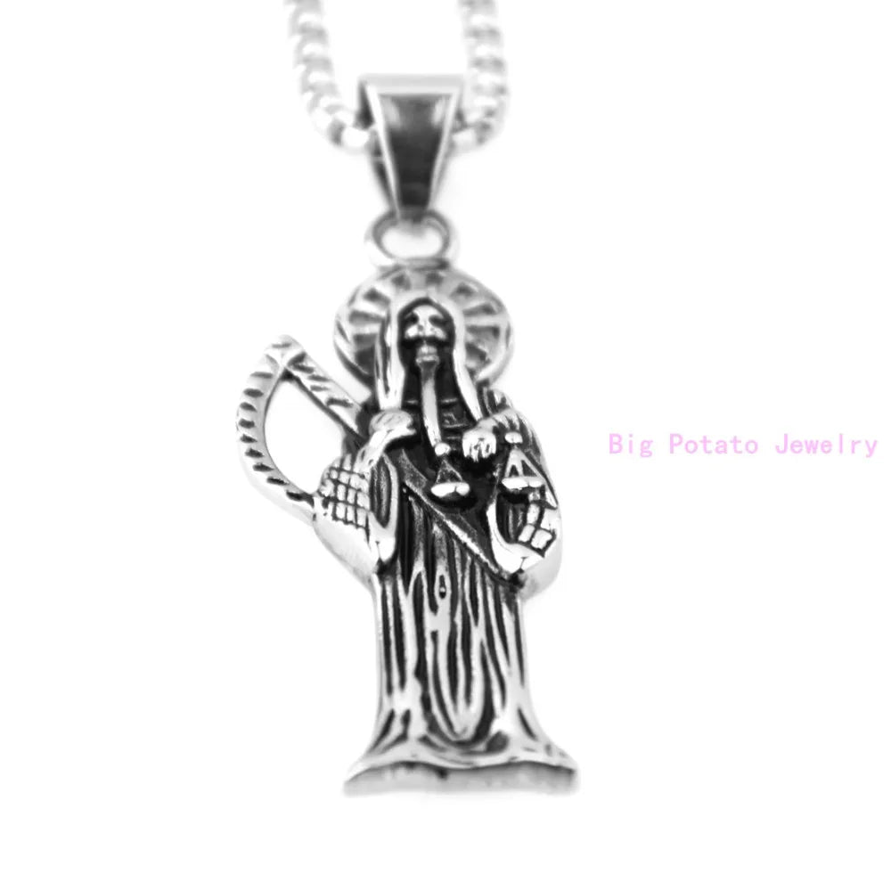 Vintage Death Pendant Necklace - Handsome Mens Gift Jewelry Chain