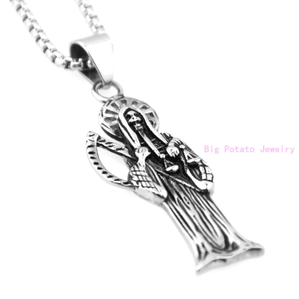 Vintage Death Pendant Necklace - Handsome Mens Gift Jewelry Chain