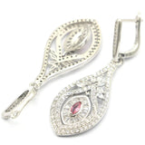 Pink Tourmaline Aquamarine CZ Silver Earrings for Women