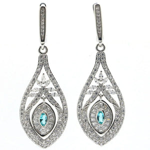 Pink Tourmaline Aquamarine CZ Silver Earrings for Women