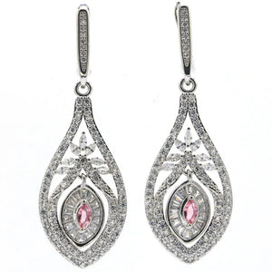 Pink Tourmaline Aquamarine CZ Silver Earrings for Women