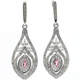 Pink Tourmaline Aquamarine CZ Silver Earrings for Women