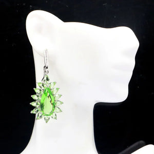 14g Green Tsavorite Garnet CZ 925 Silver Earrings for Women