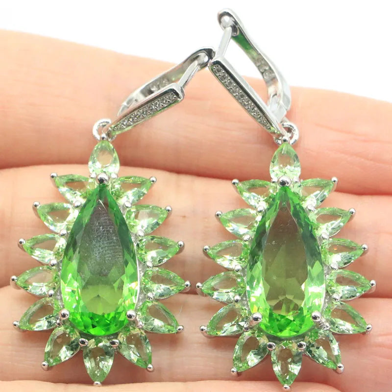 14g Green Tsavorite Garnet CZ 925 Silver Earrings for Women