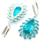 Gorgeous 14g Pink Tourmaline Aquamarine CZ Women Wedding 925 Silver Earrings