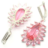 Gorgeous 14g Pink Tourmaline Aquamarine CZ Women Wedding 925 Silver Earrings