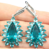 Gorgeous 14g Pink Tourmaline Aquamarine CZ Women Wedding 925 Silver Earrings