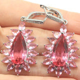 Gorgeous 14g Pink Tourmaline Aquamarine CZ Women Wedding 925 Silver Earrings