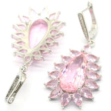 Beautiful Green Amethyst Pink Kunzite CZ Silver Earrings