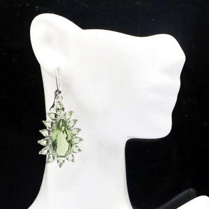 Beautiful Green Amethyst Pink Kunzite CZ Silver Earrings