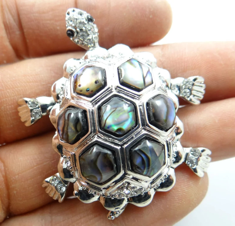Abalone Shell Carved Turtle Pendant Necklace