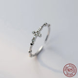 925 Silver Zircon Cross Adjustable Ring Religious Jewelry for Women