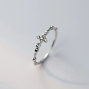 925 Silver Zircon Cross Adjustable Ring Religious Jewelry for Women
