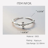 925 Silver Zircon Cross Adjustable Ring Religious Jewelry for Women