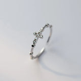 925 Silver Zircon Cross Adjustable Ring Religious Jewelry for Women