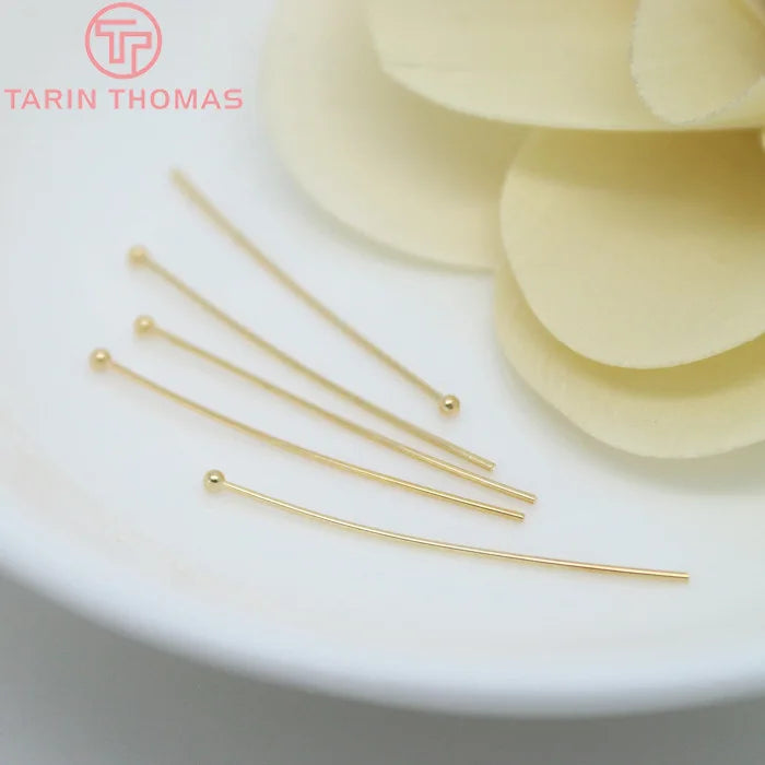 50-100PCS 18-40MM 24K Plated Brass Ball Pins for DIY Jewelry Accessories