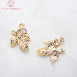 6PCS 10x14MM 24K Plated Brass Zircon Flower Charms Pendants