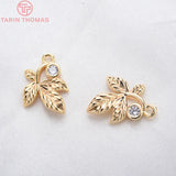 6PCS 10x14MM 24K Plated Brass Zircon Flower Charms Pendants